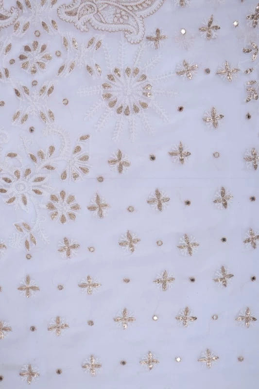 Ada Hand Embroidered White Georgette Lucknowi Chikankari Saree/Blouse With Gota Patti Work 01A130152