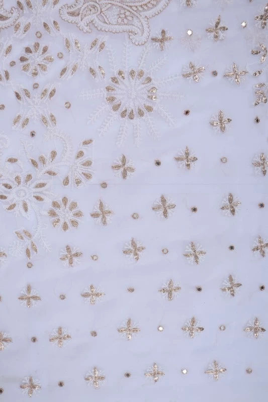 Ada Hand Embroidered White Georgette Lucknowi Chikankari Saree/Blouse With Gota Patti Work 01A130152