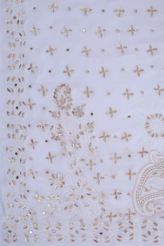 Ada Hand Embroidered White Georgette Lucknowi Chikankari Saree/Blouse With Gota Patti Work 01A130152