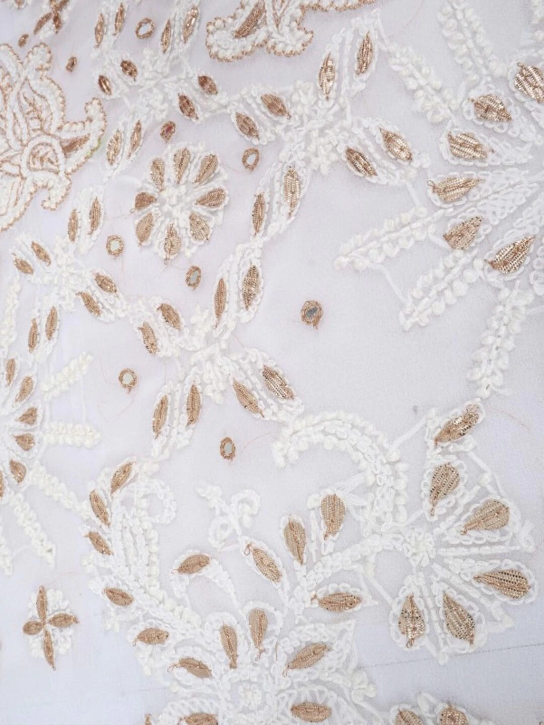 Ada Hand Embroidered White Georgette Lucknowi Chikankari Saree/Blouse With Gota Patti Work 01A132289