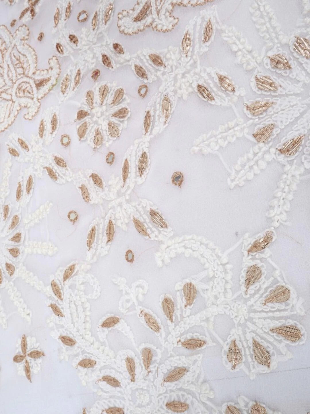 Ada Hand Embroidered White Georgette Lucknowi Chikankari Saree/Blouse With Gota Patti Work 01A132289