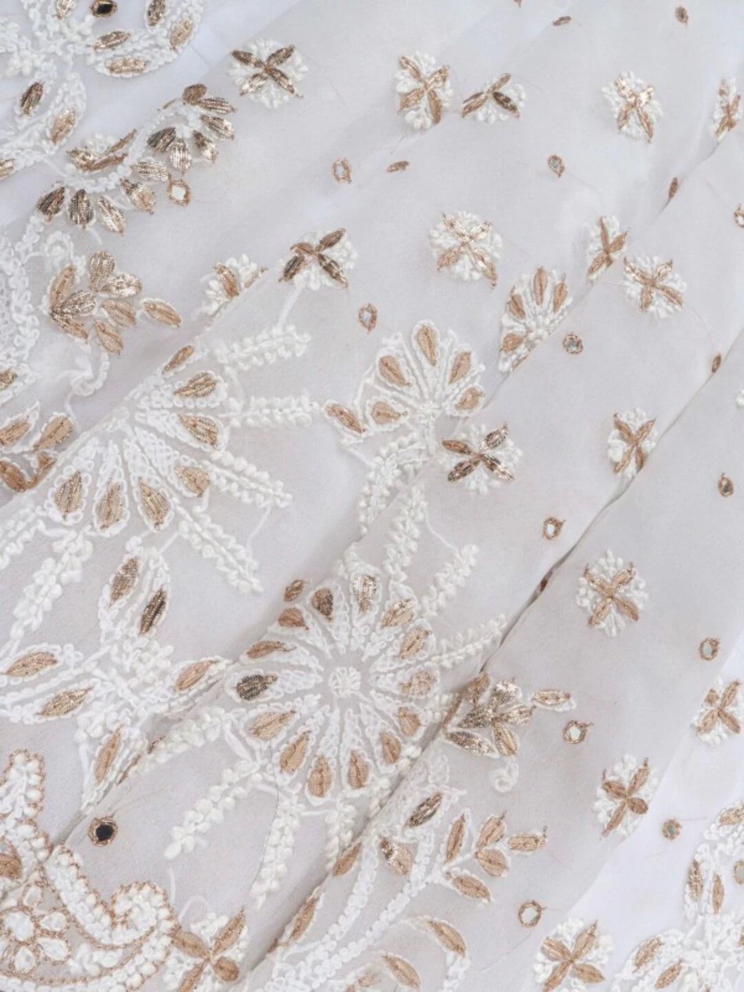 Ada Hand Embroidered White Georgette Lucknowi Chikankari Saree/Blouse With Gota Patti Work 01A132289