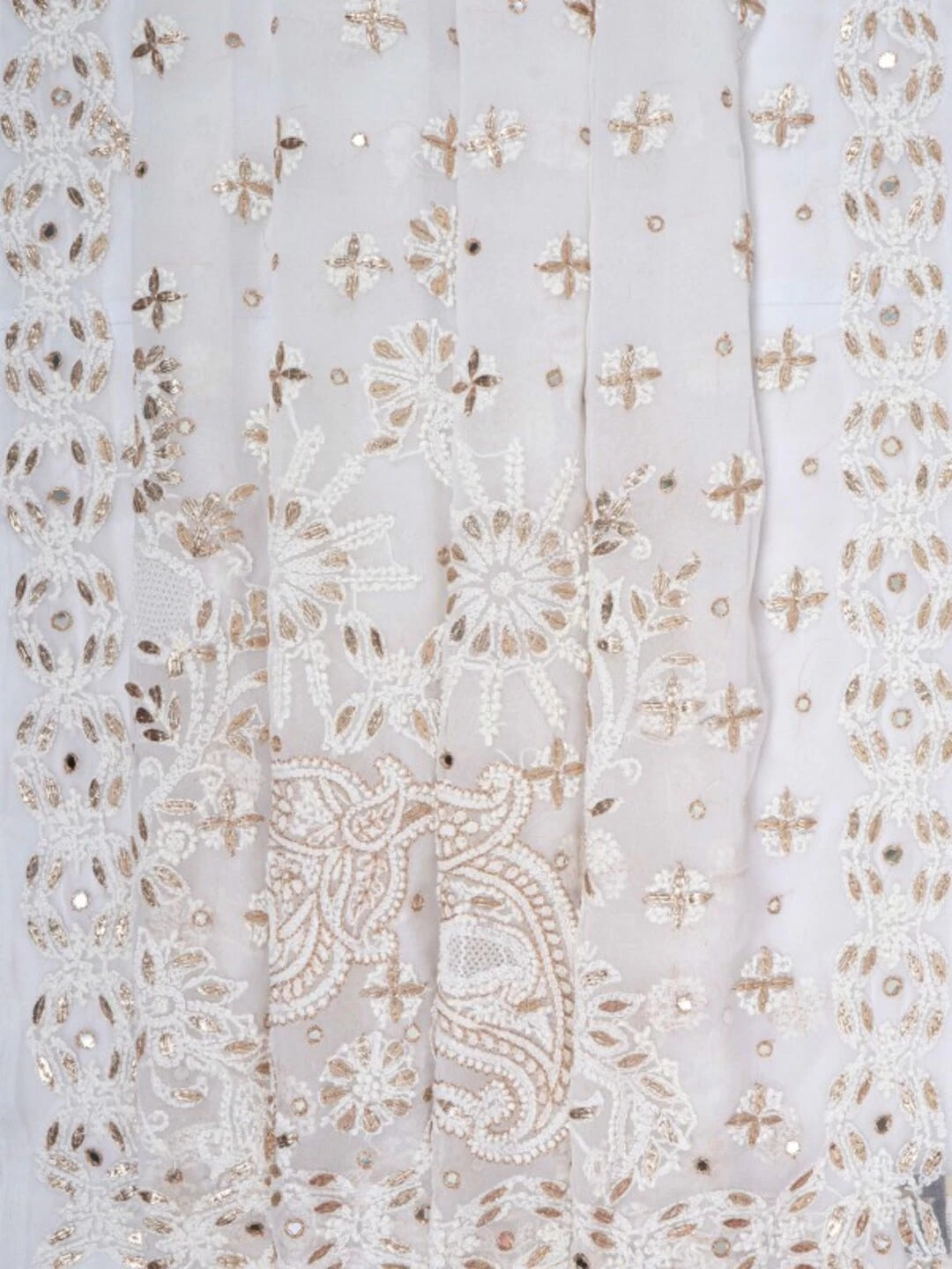 Ada Hand Embroidered White Georgette Lucknowi Chikankari Saree/Blouse With Gota Patti Work 01A132289