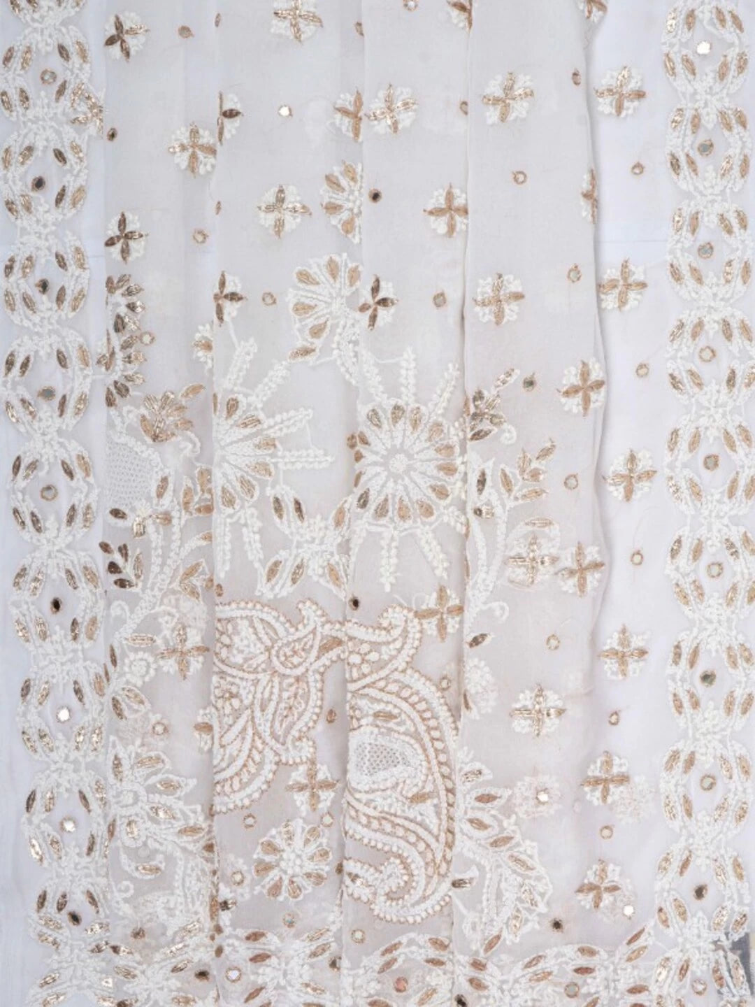Ada Hand Embroidered White Georgette Lucknowi Chikankari Saree/Blouse With Gota Patti Work 01A132289