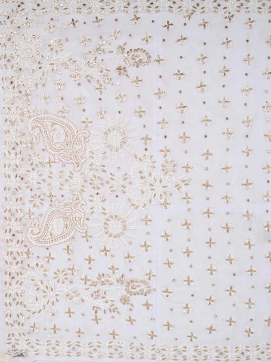 Ada Hand Embroidered White Georgette Lucknowi Chikankari Saree/Blouse With Gota Patti Work 01A132289