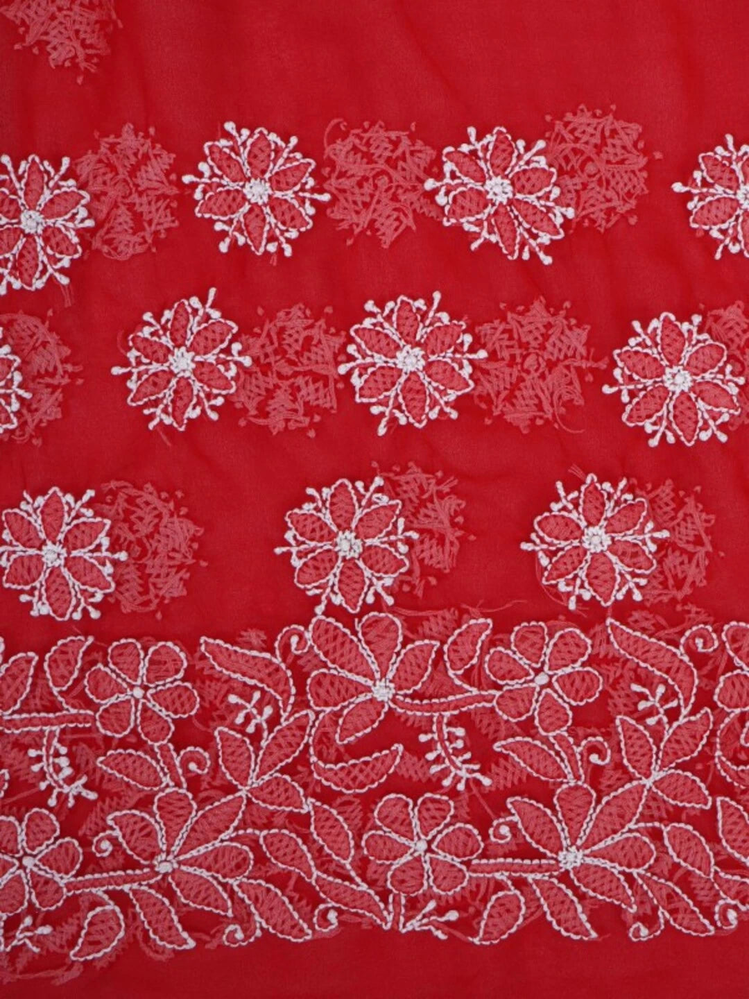 Ada Hand Embroidered Red Georgette Lucknowi Chikankari Saree With Blouse A610308