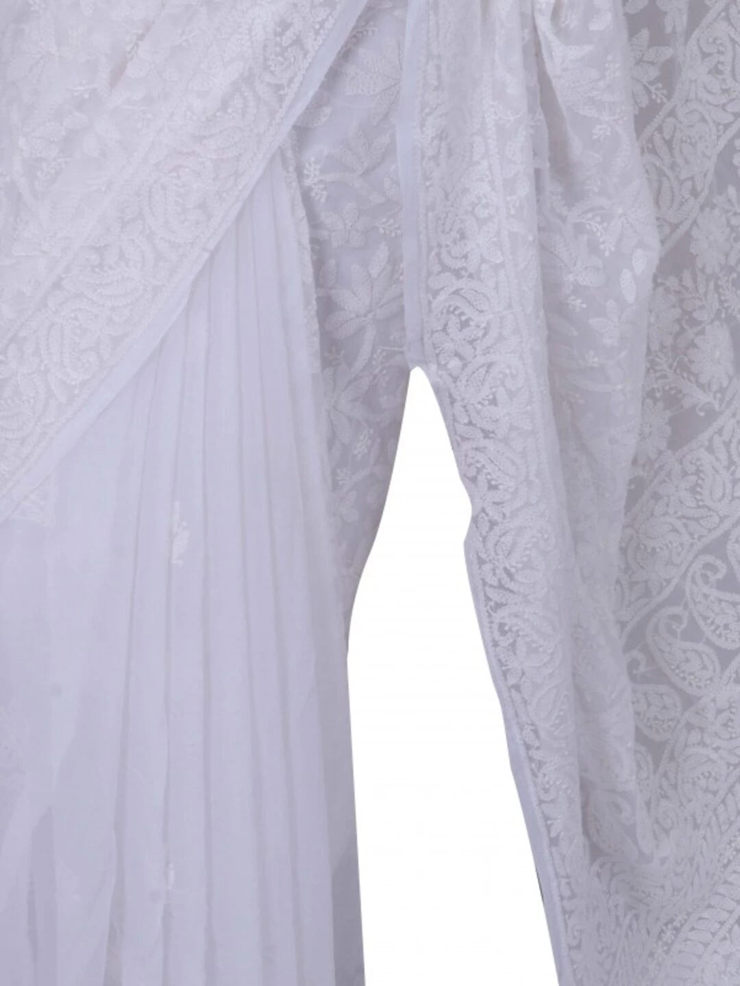 Ada Hand Embroidered White Georgette Lucknowi Chikankari Saree With Blouse 01A199459