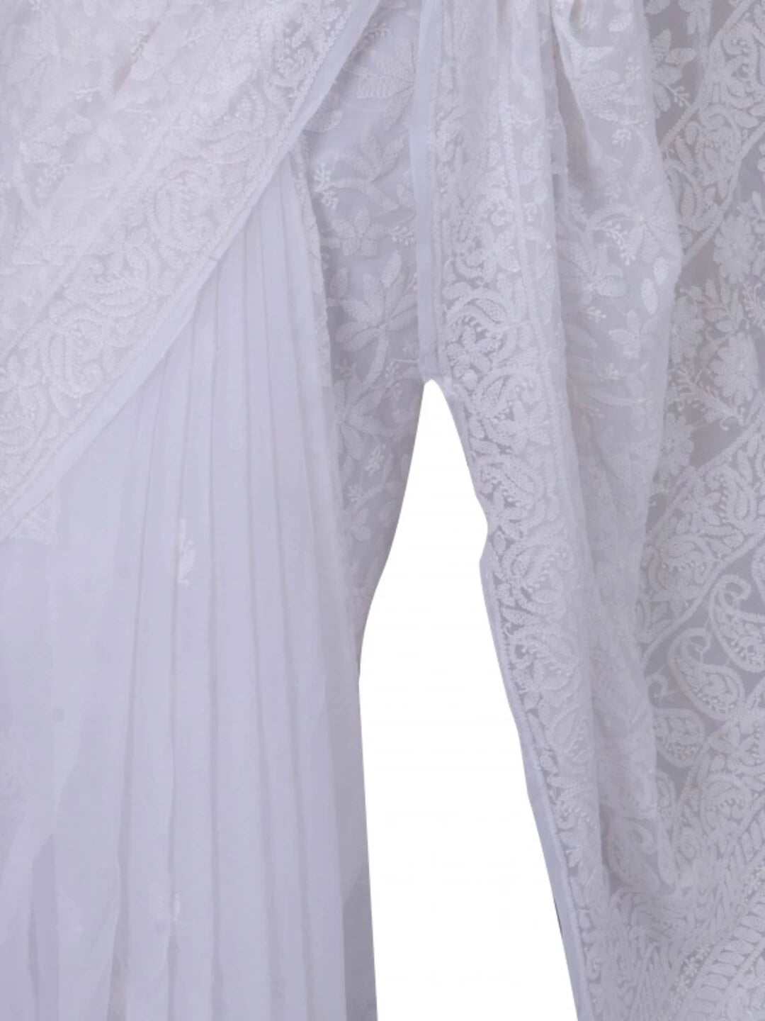 Ada Hand Embroidered White Georgette Lucknowi Chikankari Saree With Blouse 01A199459