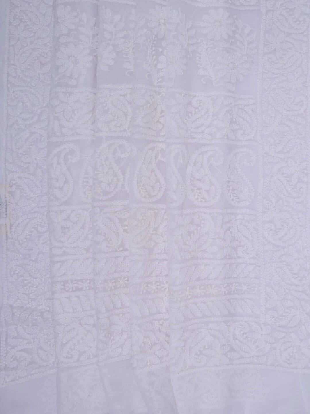 Ada Hand Embroidered White Georgette Lucknowi Chikankari Saree With Blouse 01A199459