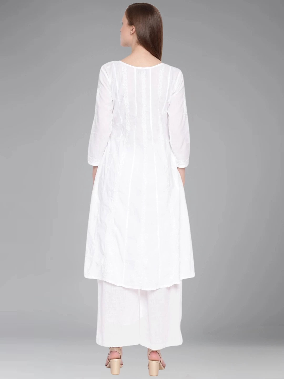 Ada Hand Embroidered White Cotton Lucknowi Chikankari Straight Kurta A100142