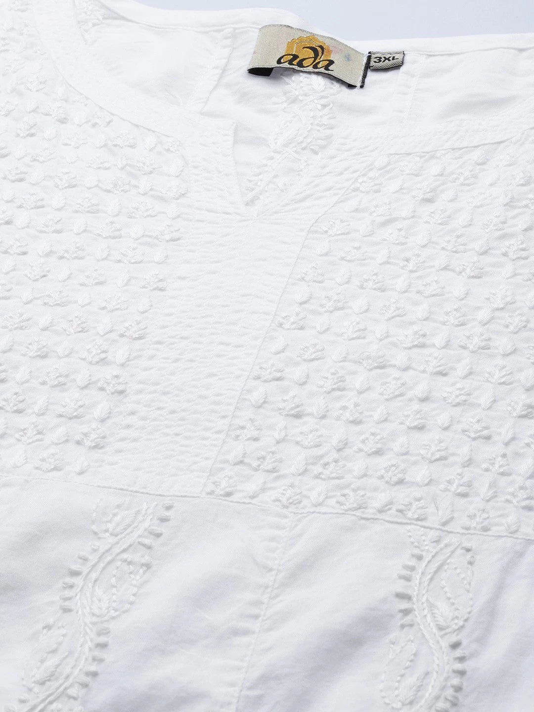 Ada Hand Embroidered White Cotton Lucknowi Chikankari Straight Kurta A100142