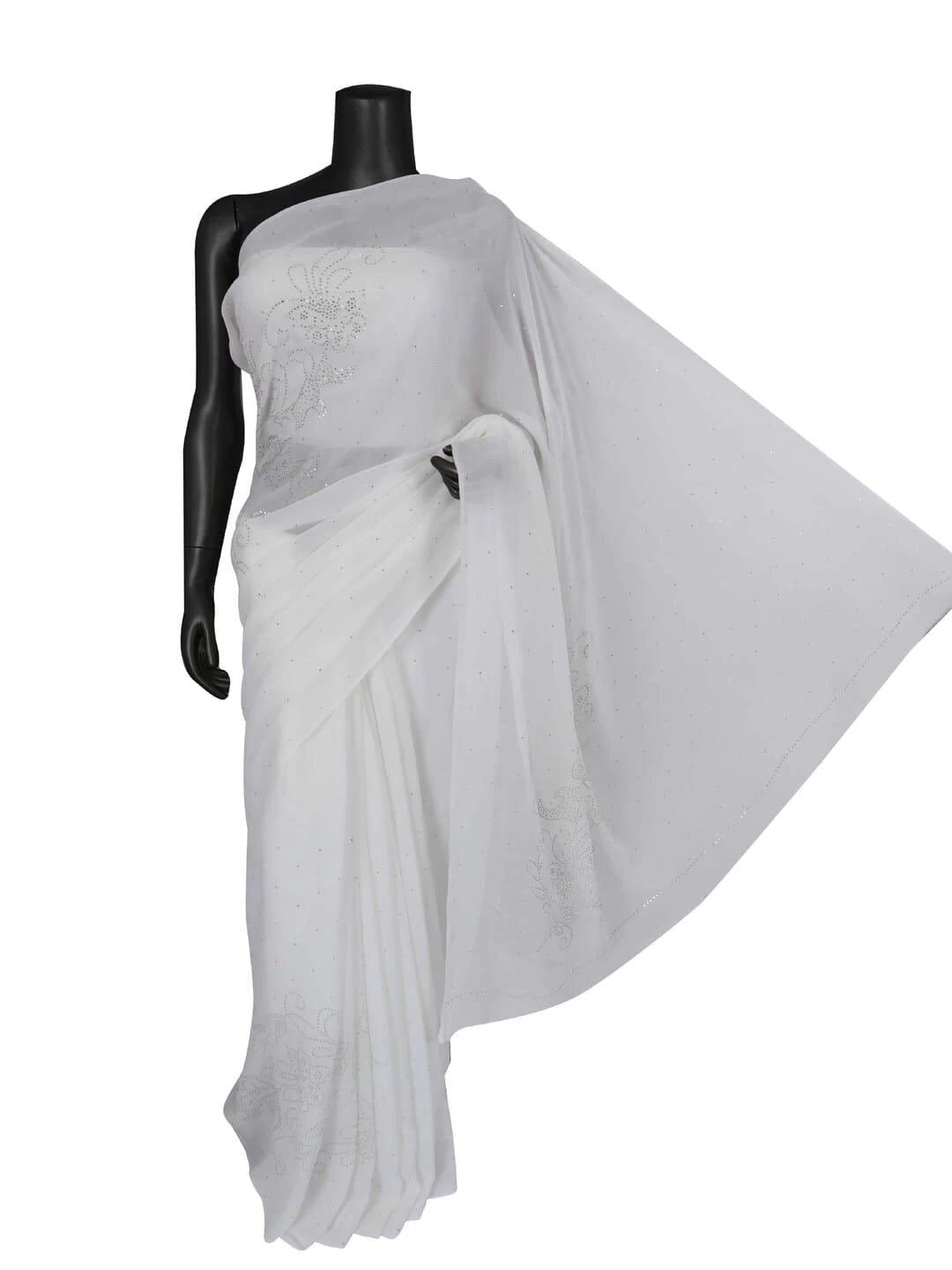 Ada Hand Embroidered White Georgette Lucknowi Chikankari Saree/Blouse With Muqaish Work 01A243696