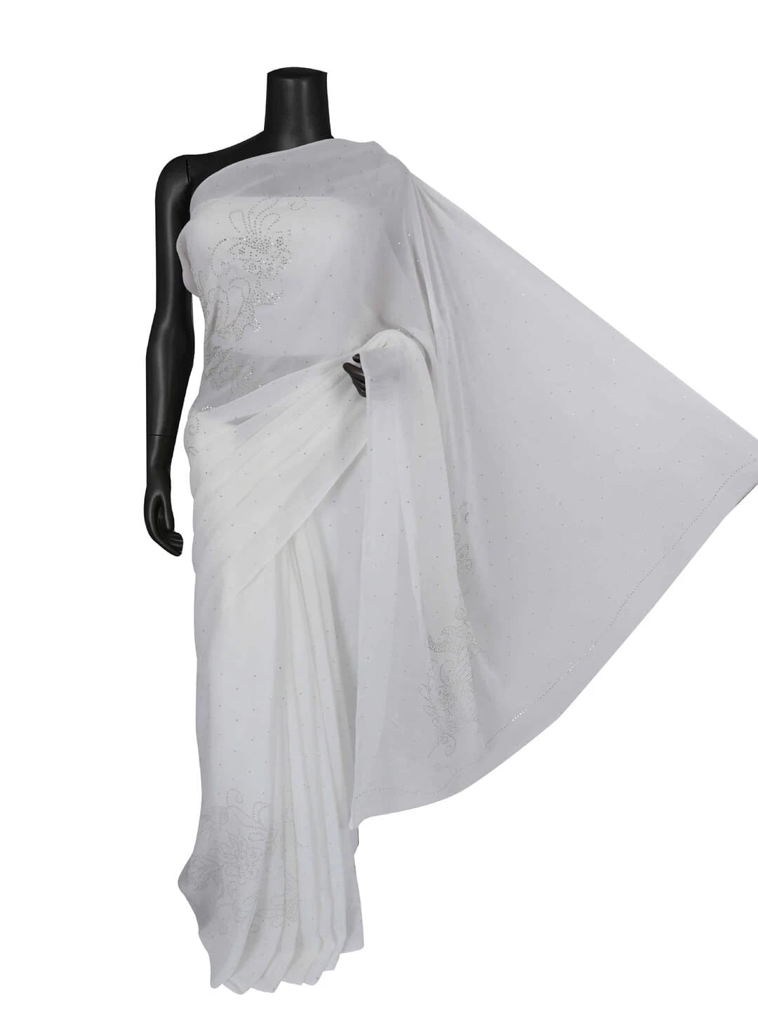Ada Hand Embroidered White Georgette Lucknowi Chikankari Saree/Blouse With Muqaish Work 01A243696