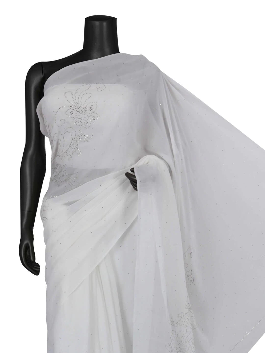 Ada Hand Embroidered White Georgette Lucknowi Chikankari Saree/Blouse With Muqaish Work 01A243696