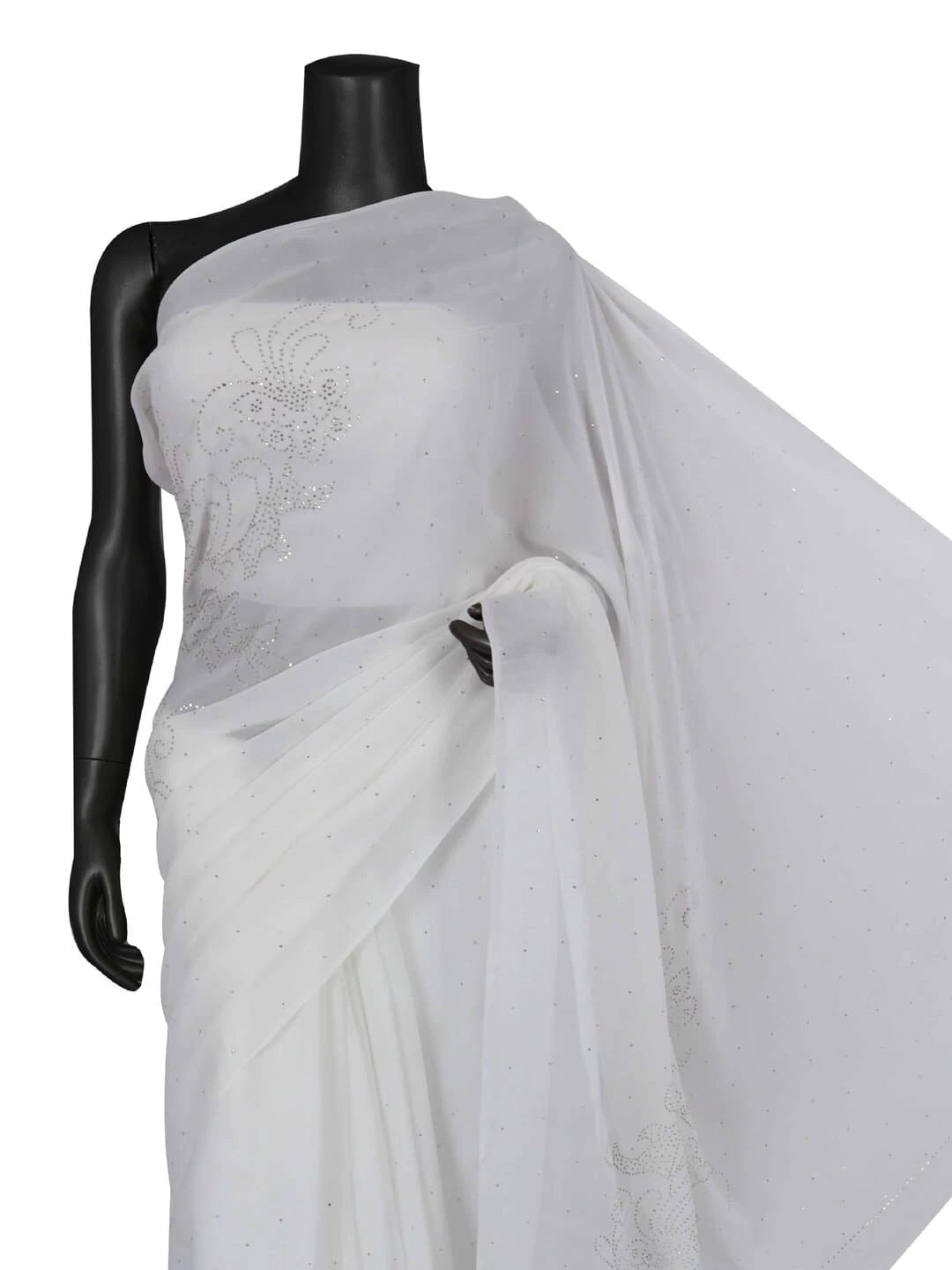 Ada Hand Embroidered White Georgette Lucknowi Chikankari Saree/Blouse With Muqaish Work 01A243696