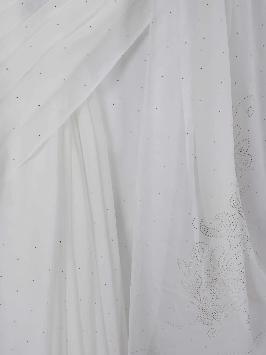 Ada Hand Embroidered White Georgette Lucknowi Chikankari Saree/Blouse With Muqaish Work 01A243696
