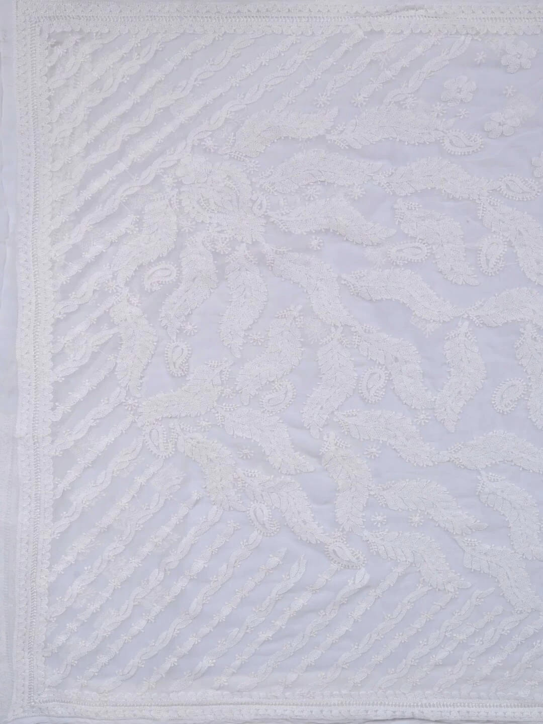 Ada Hand Embroidered White Georgette Lucknowi Chikankari Saree With Blouse 01A261994