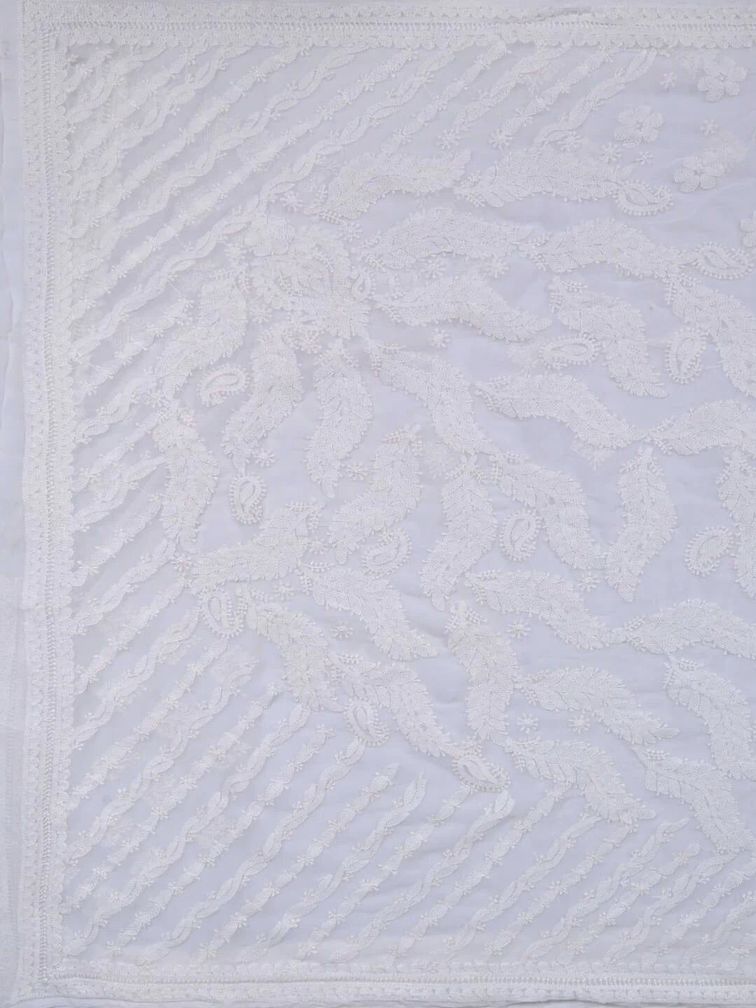 Ada Hand Embroidered White Georgette Lucknowi Chikankari Saree With Blouse 01A261994