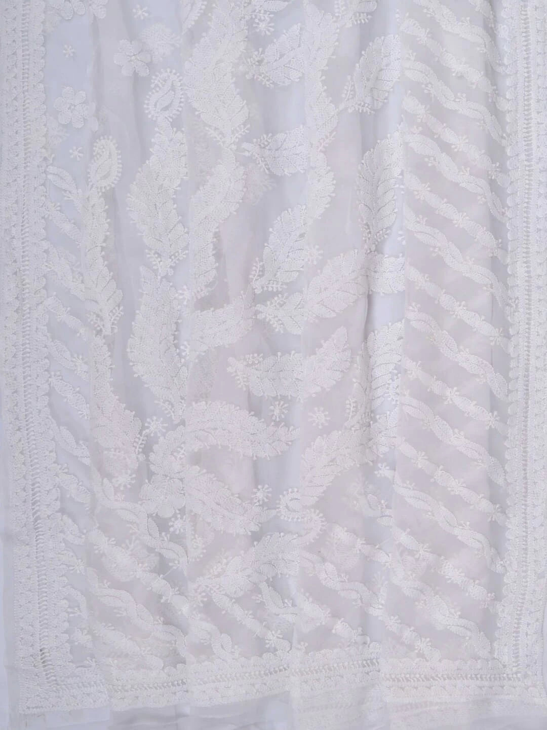 Ada Hand Embroidered White Georgette Lucknowi Chikankari Saree With Blouse 01A261994