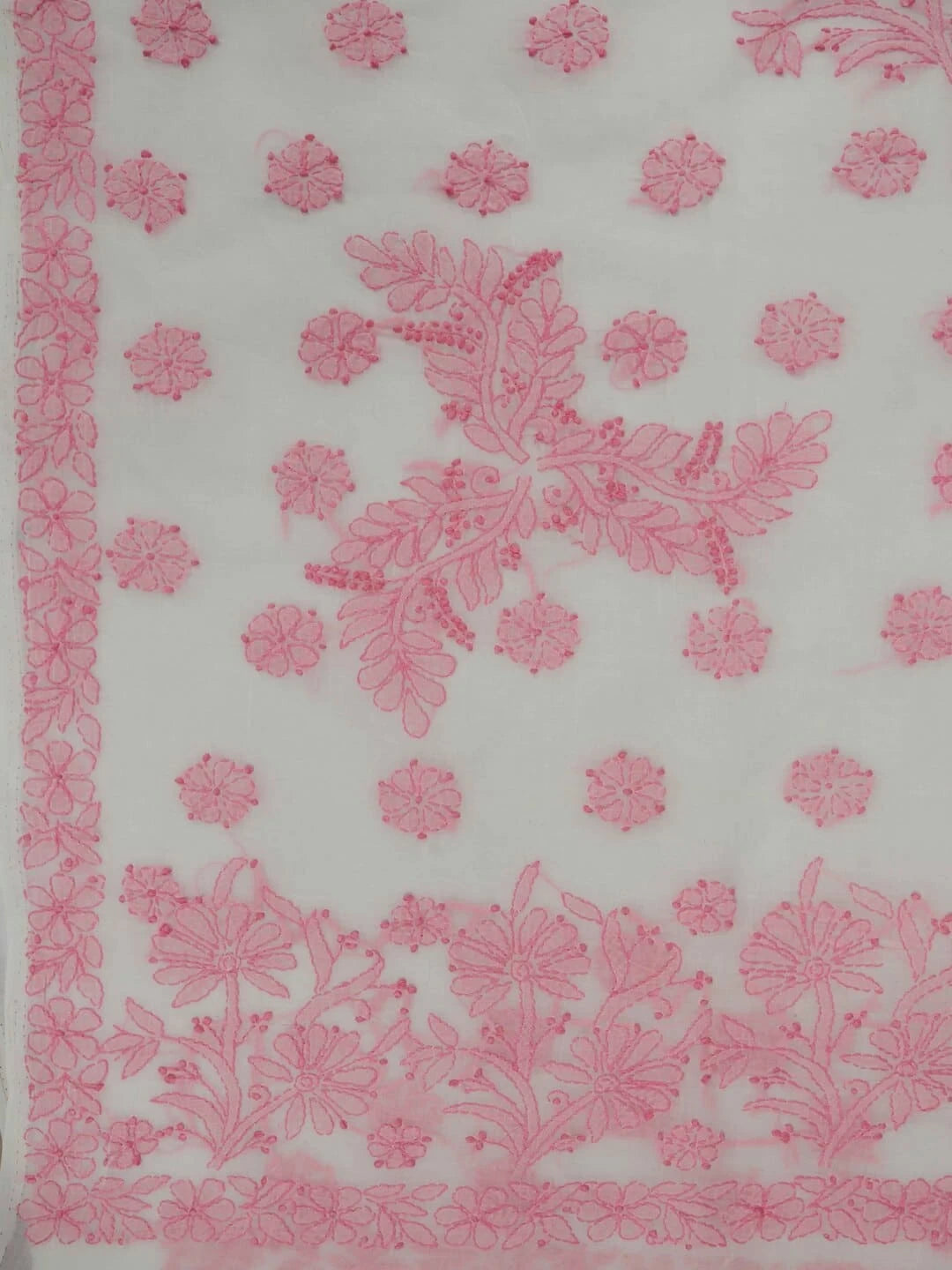 Ada Hand Embroidered Cream Cotton Lucknowi Chikankari Saree With Blouse 01A218518