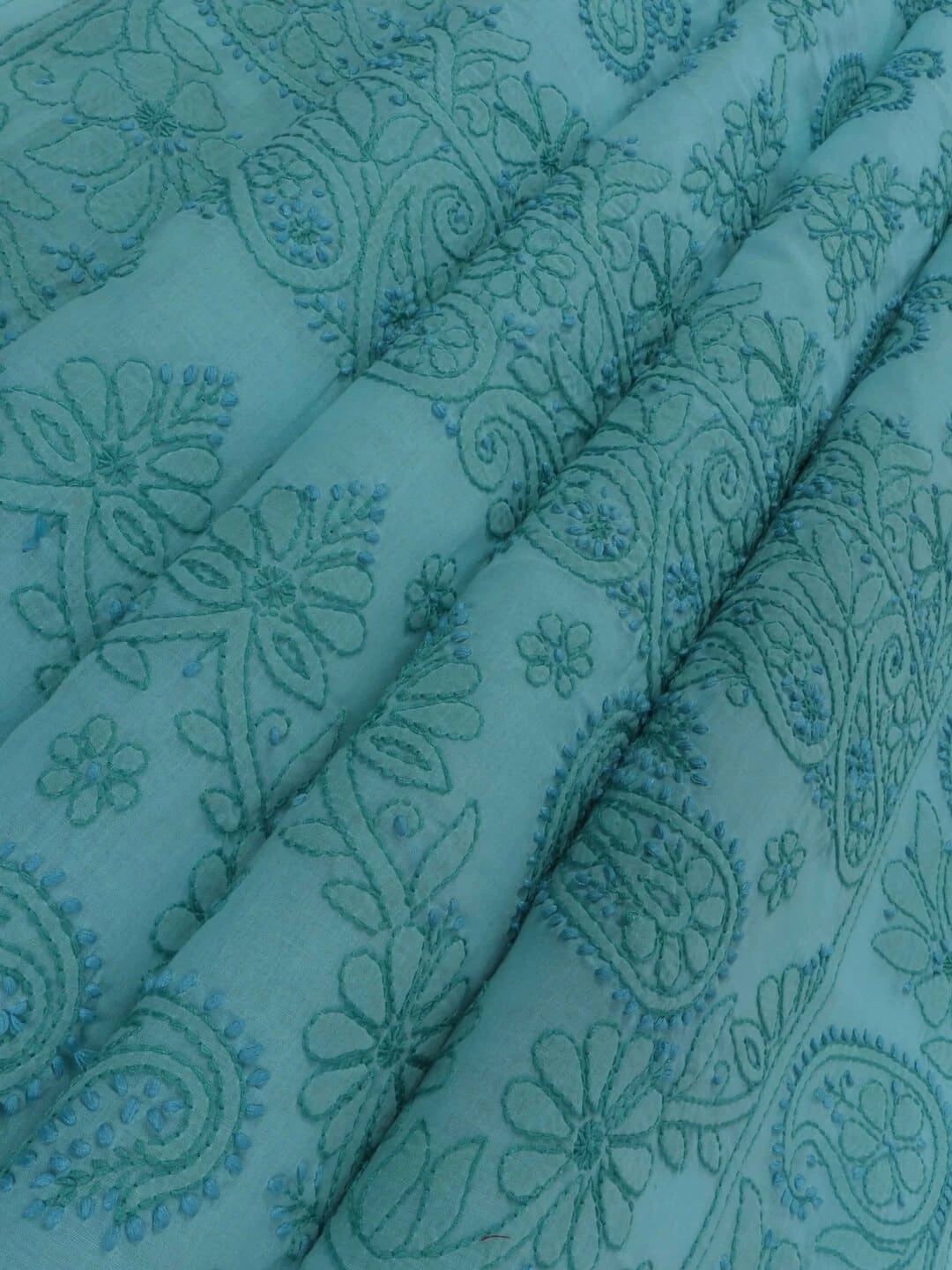 Ada Hand Embroidered Blue Cotton Lucknowi Chikankari Saree With Blouse A607333