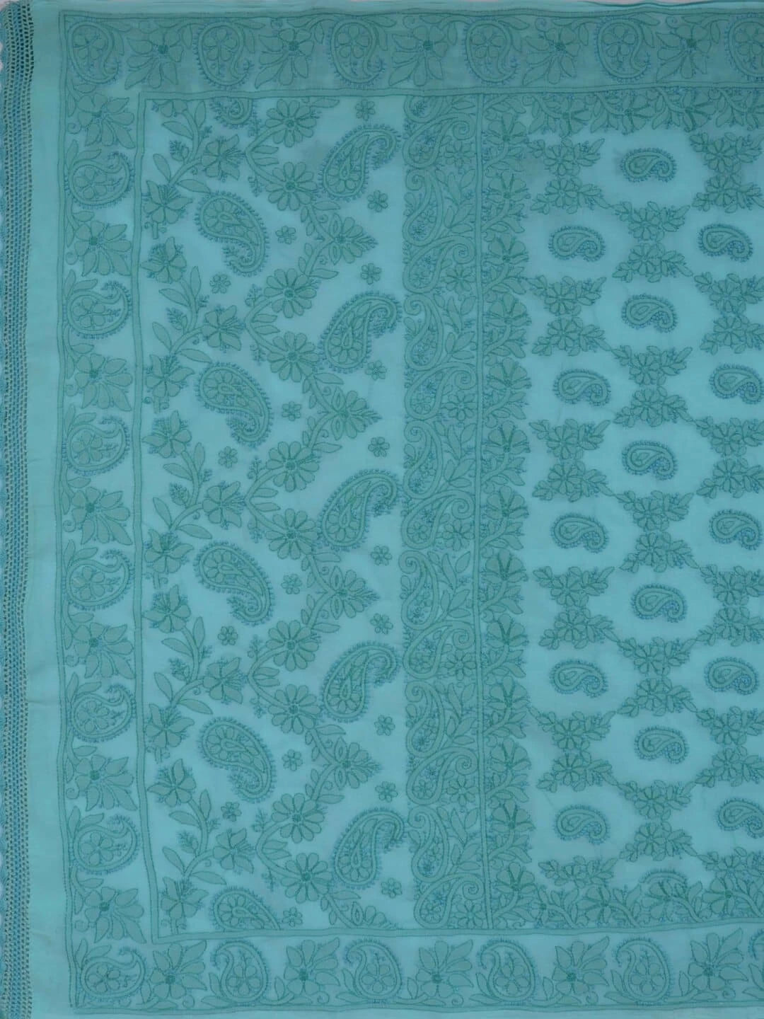 Ada Hand Embroidered Blue Cotton Lucknowi Chikankari Saree With Blouse A607333
