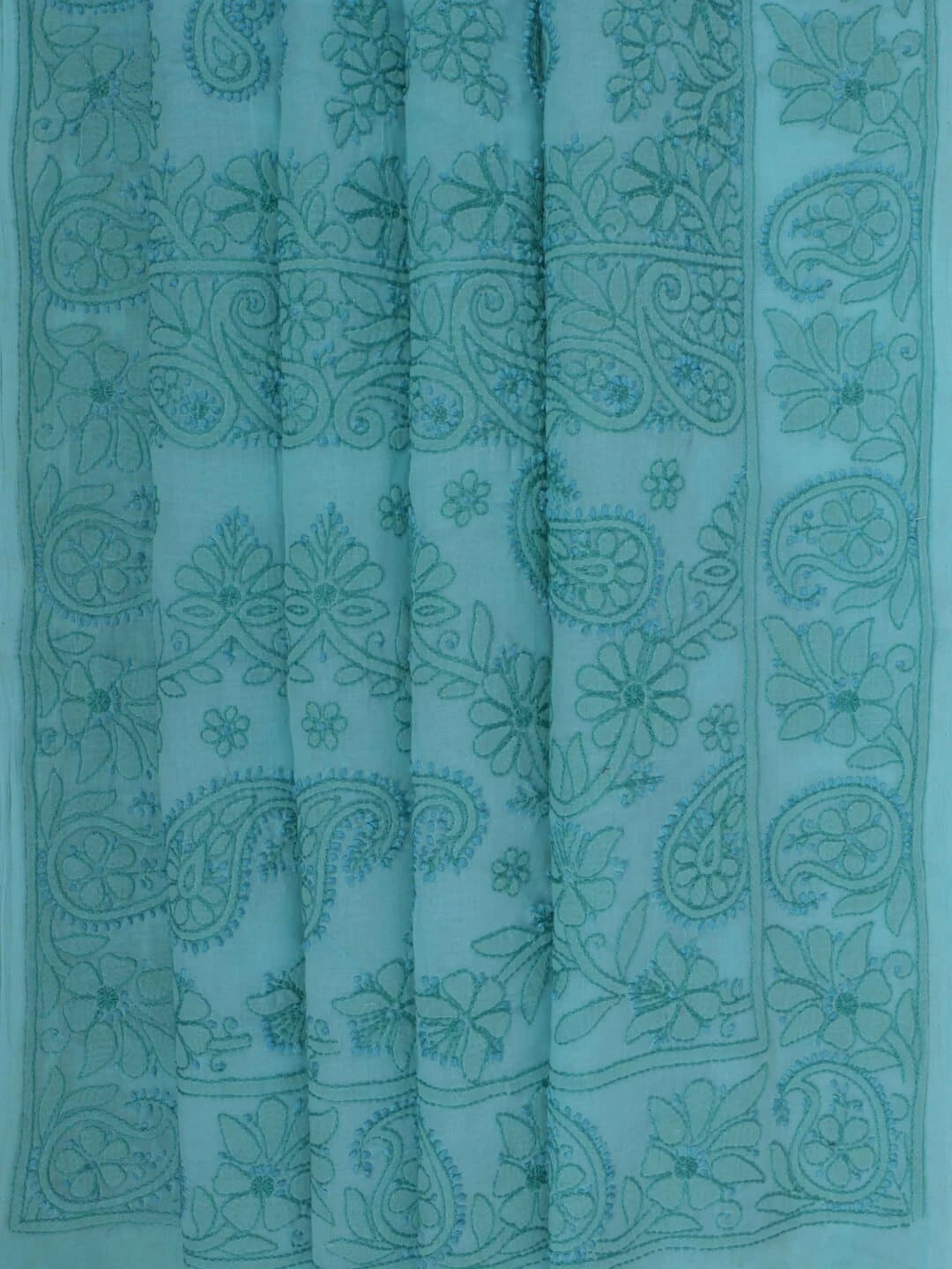 Ada Hand Embroidered Blue Cotton Lucknowi Chikankari Saree With Blouse A607333