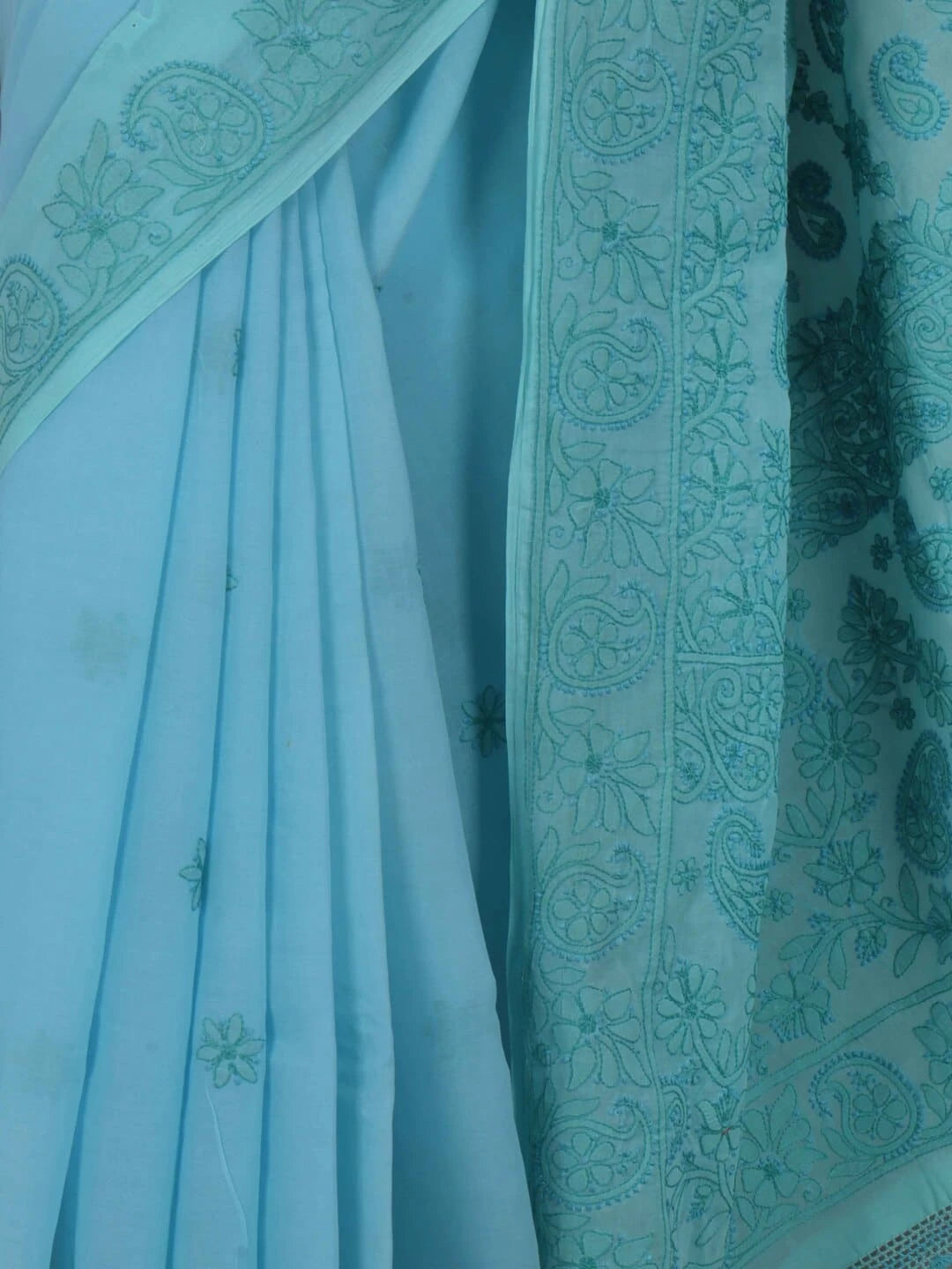 Ada Hand Embroidered Blue Cotton Lucknowi Chikankari Saree With Blouse A607333