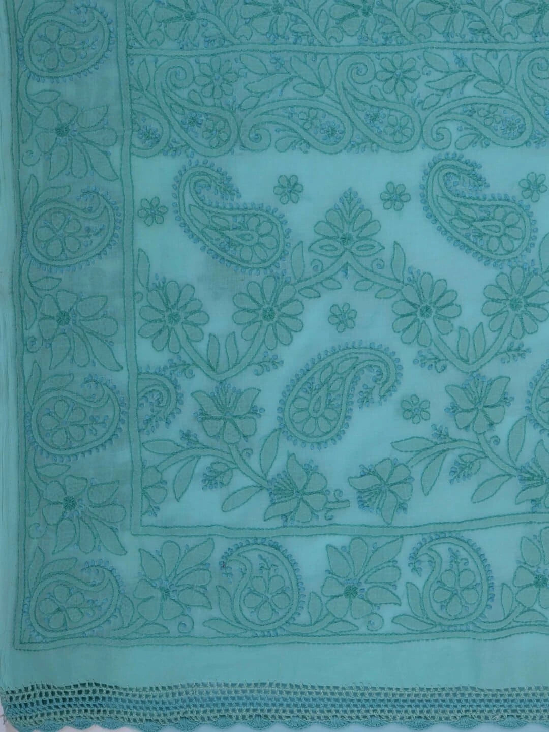 Ada Hand Embroidered Blue Cotton Lucknowi Chikankari Saree With Blouse A607333