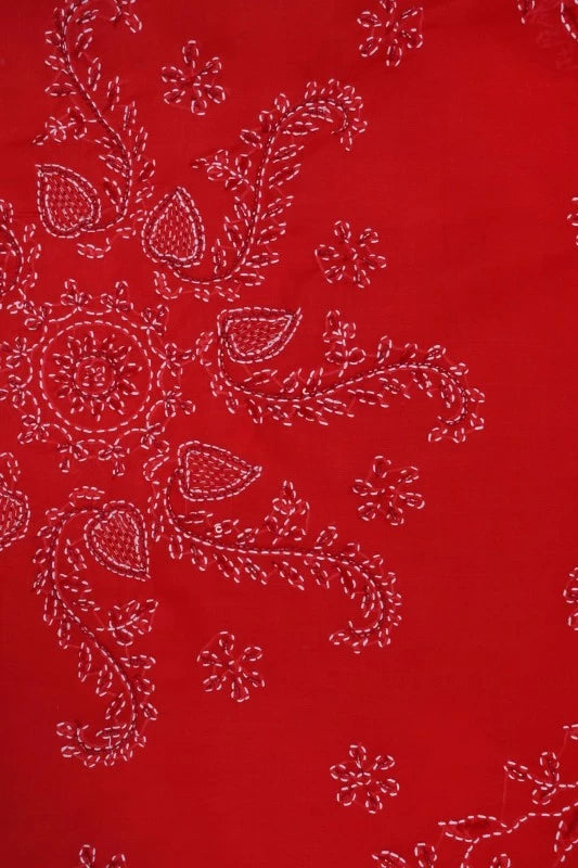 Ada Hand Embroidered Red Cotton Lucknowi Chikankari Saree/Blouse With Cutdana Work 01A143899