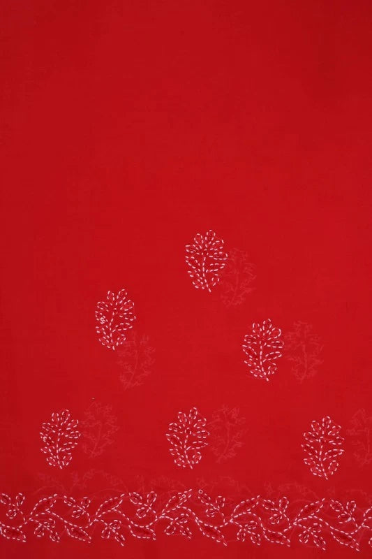 Ada Hand Embroidered Red Cotton Lucknowi Chikankari Saree/Blouse With Cutdana Work 01A143899