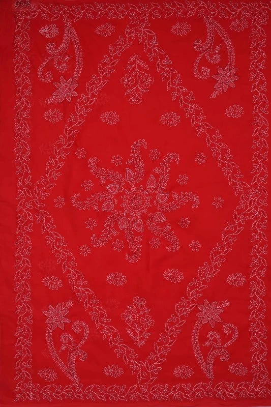 Ada Hand Embroidered Red Cotton Lucknowi Chikankari Saree/Blouse With Cutdana Work 01A143899