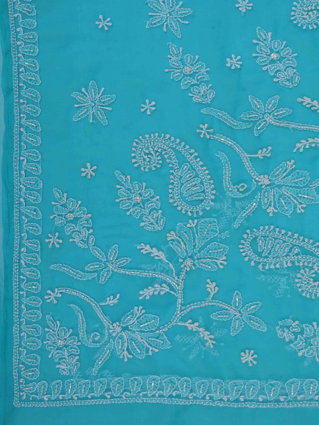 Ada Hand Embroidered Blue Georgette Lucknowi Chikankari Saree/Blouse With Pearl Work A549891