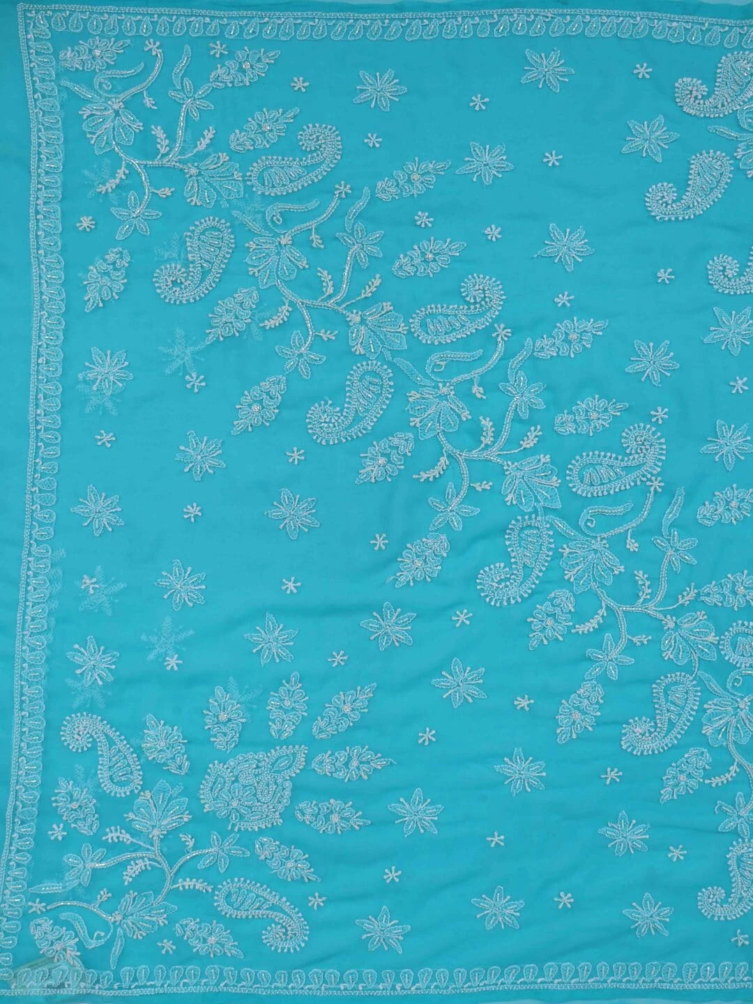 Ada Hand Embroidered Blue Georgette Lucknowi Chikankari Saree/Blouse With Pearl Work A549891