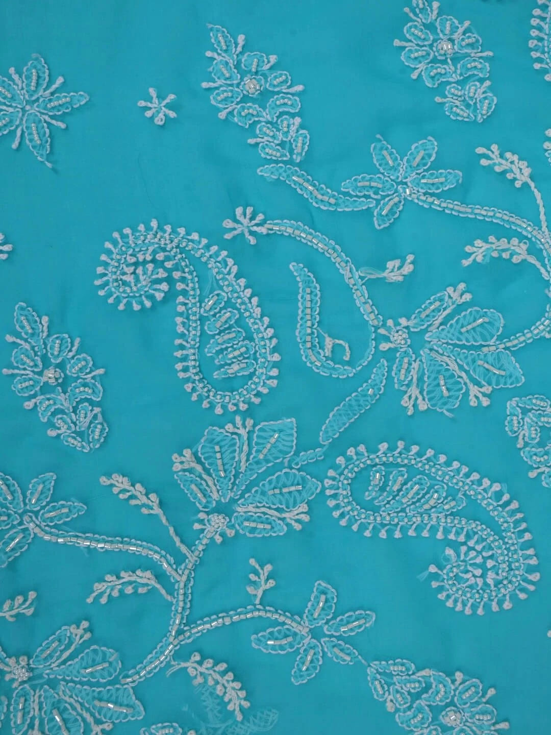 Ada Hand Embroidered Blue Georgette Lucknowi Chikankari Saree/Blouse With Pearl Work A549891