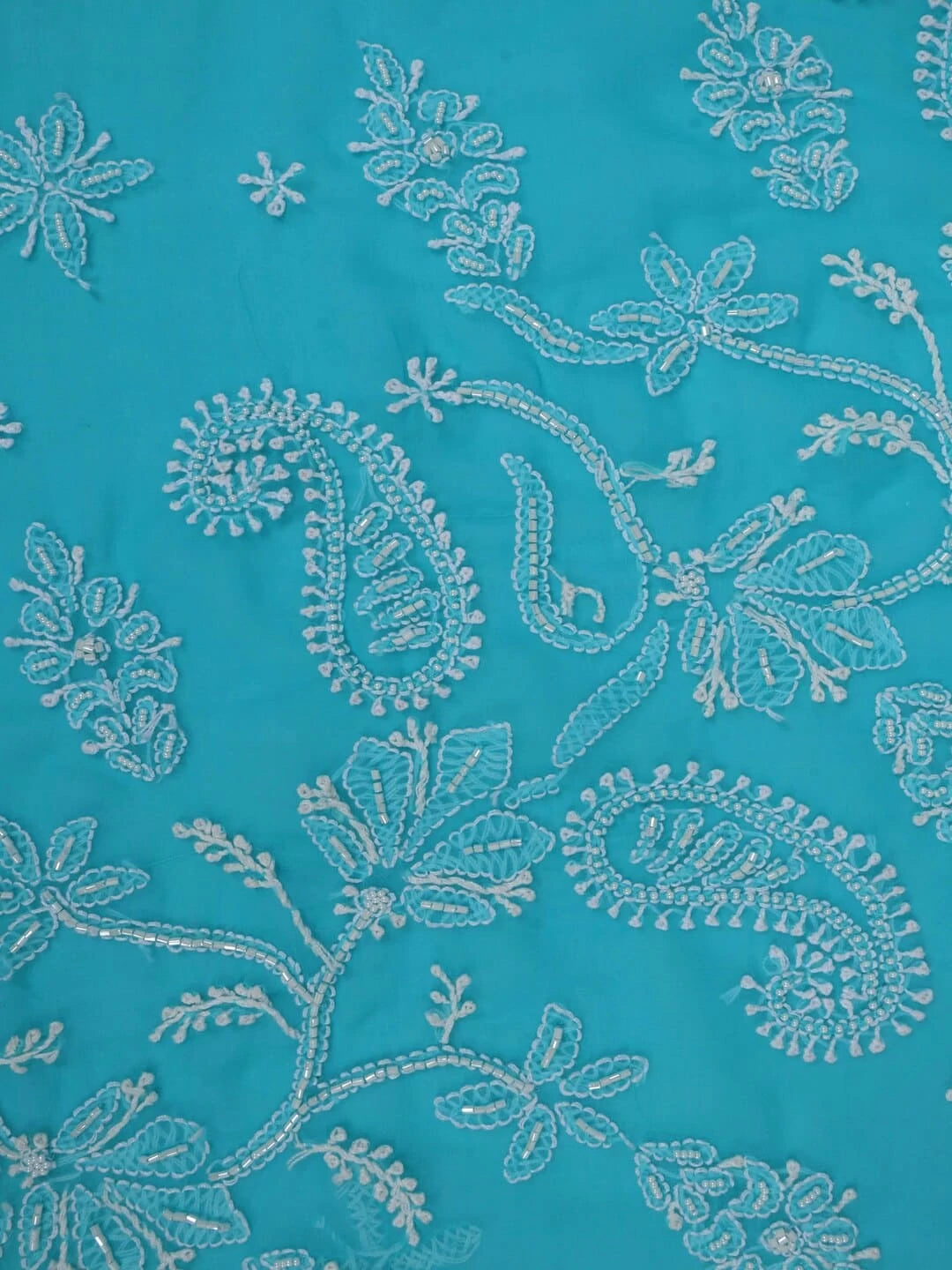 Ada Hand Embroidered Blue Georgette Lucknowi Chikankari Saree/Blouse With Pearl Work A549891