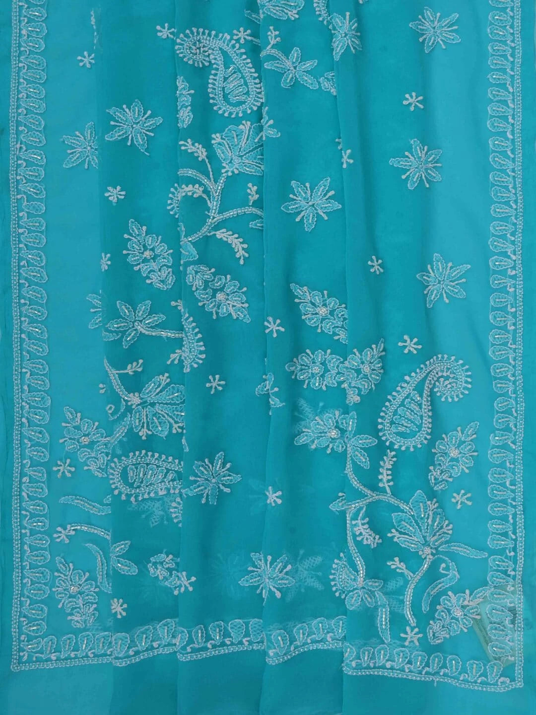 Ada Hand Embroidered Blue Georgette Lucknowi Chikankari Saree/Blouse With Pearl Work A549891