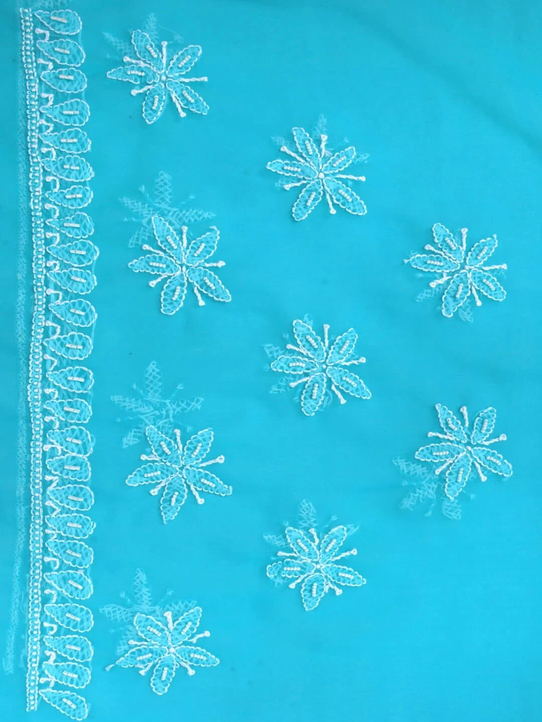 Ada Hand Embroidered Blue Georgette Lucknowi Chikankari Saree/Blouse With Pearl Work A549891