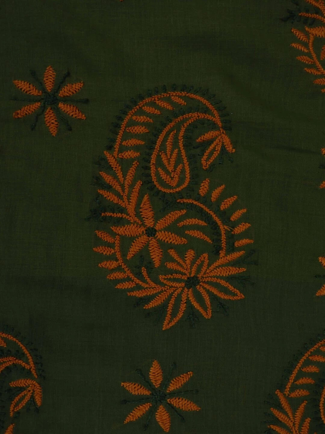 Ada Hand Embroidered Moss Green Cotton Lucknowi Chikankari Saree/Blouse With Zari Work A611989