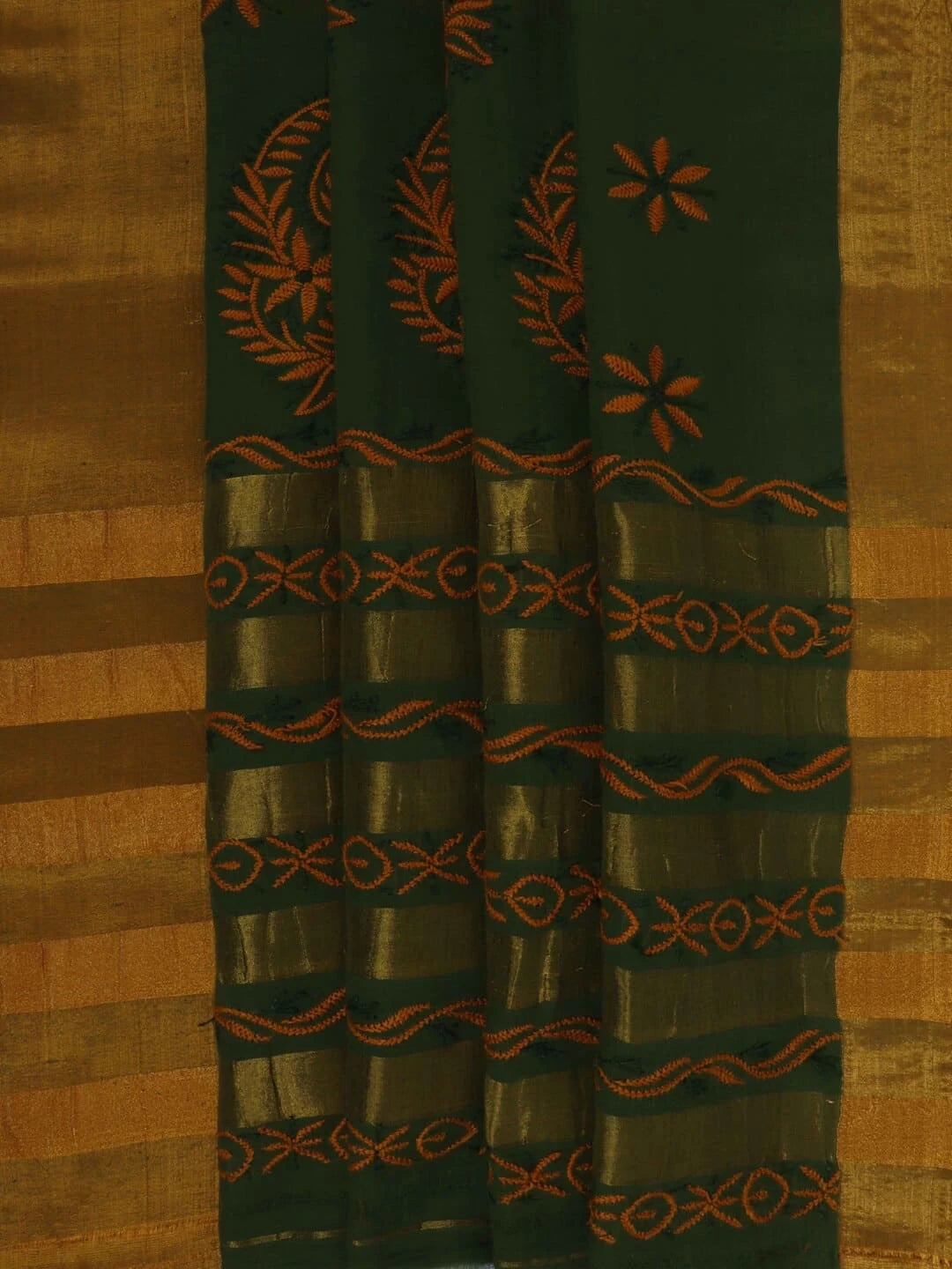 Ada Hand Embroidered Moss Green Cotton Lucknowi Chikankari Saree/Blouse With Zari Work A611989