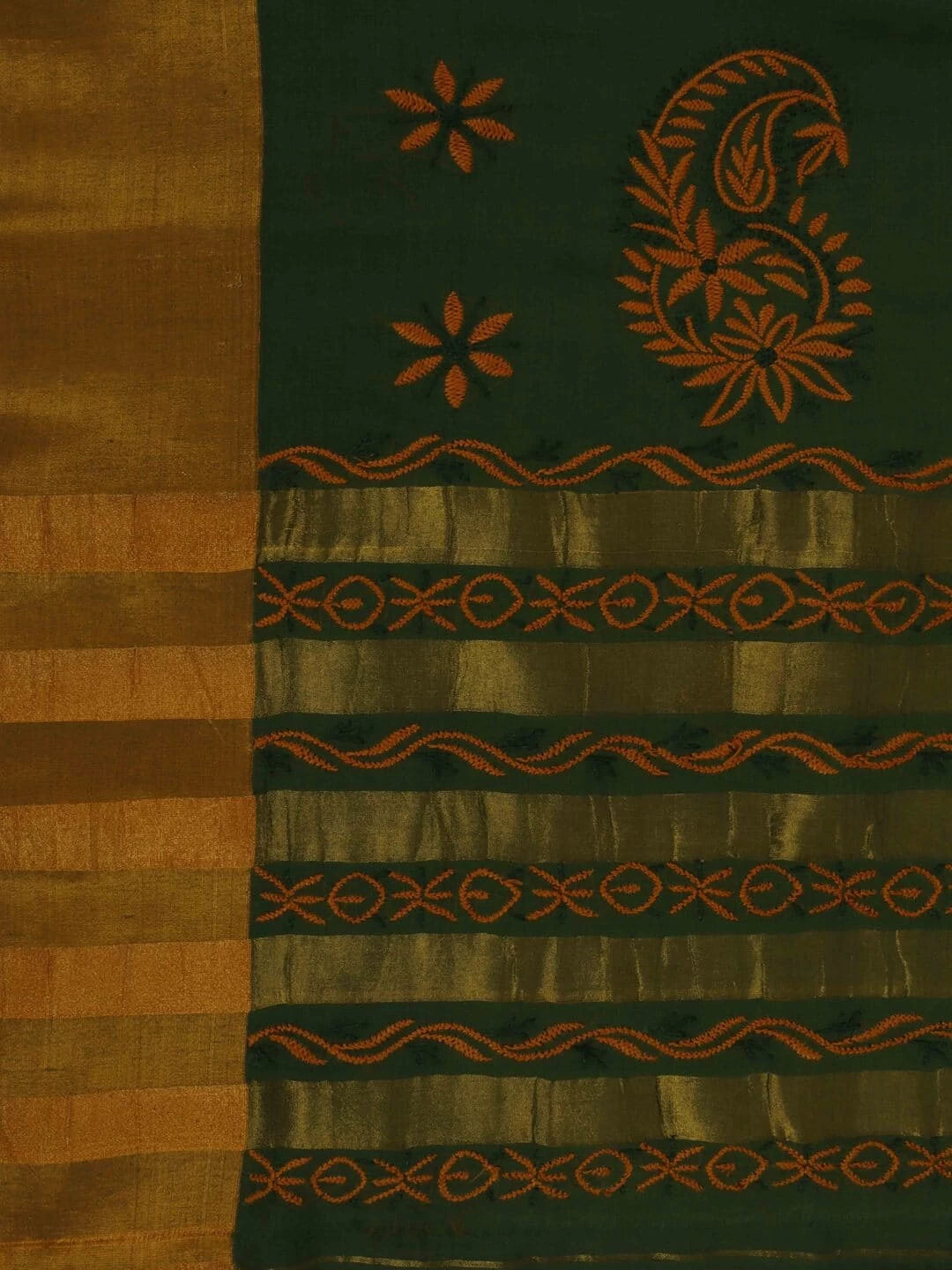 Ada Hand Embroidered Moss Green Cotton Lucknowi Chikankari Saree/Blouse With Zari Work A611989