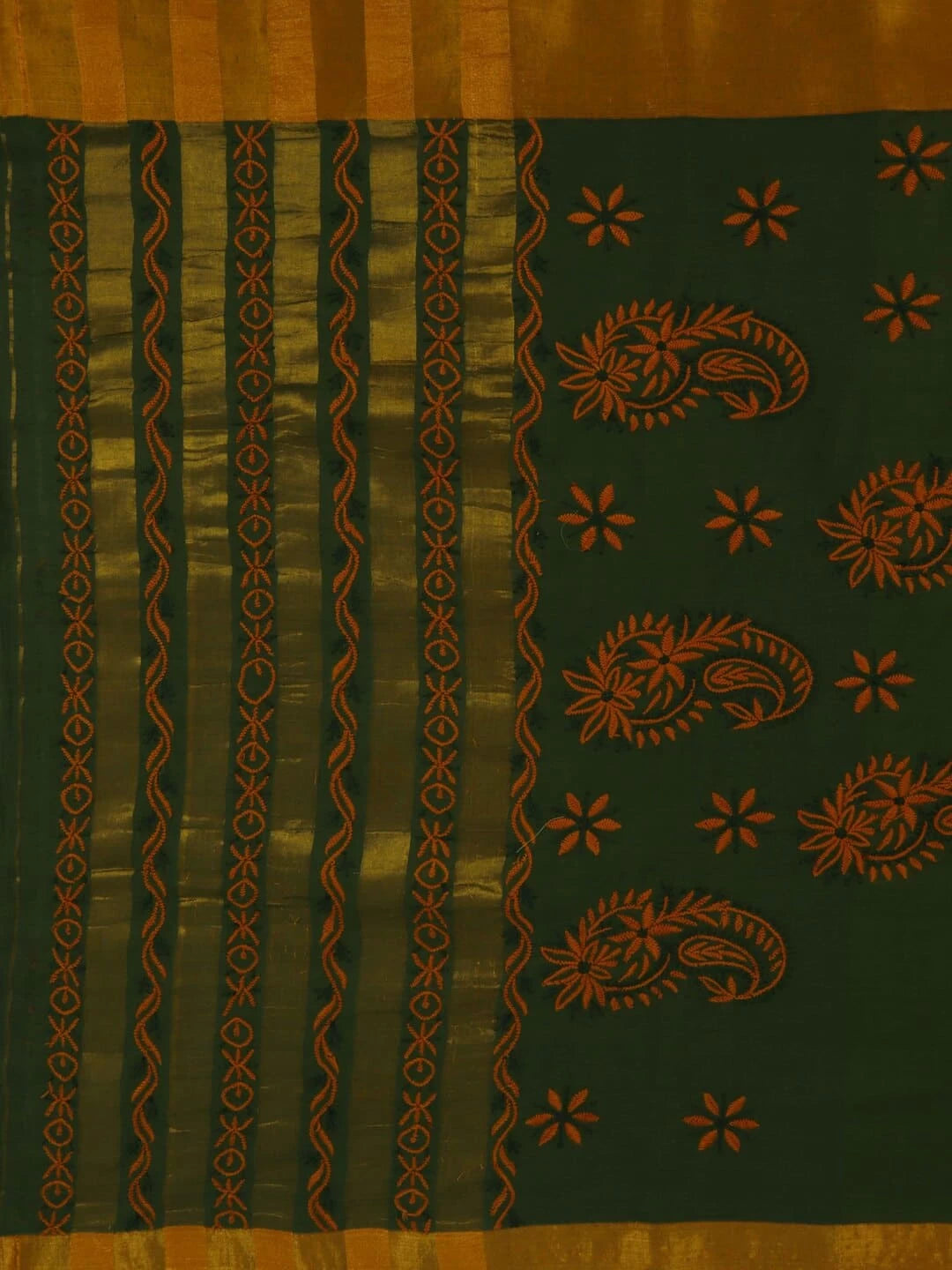 Ada Hand Embroidered Moss Green Cotton Lucknowi Chikankari Saree/Blouse With Zari Work A611989