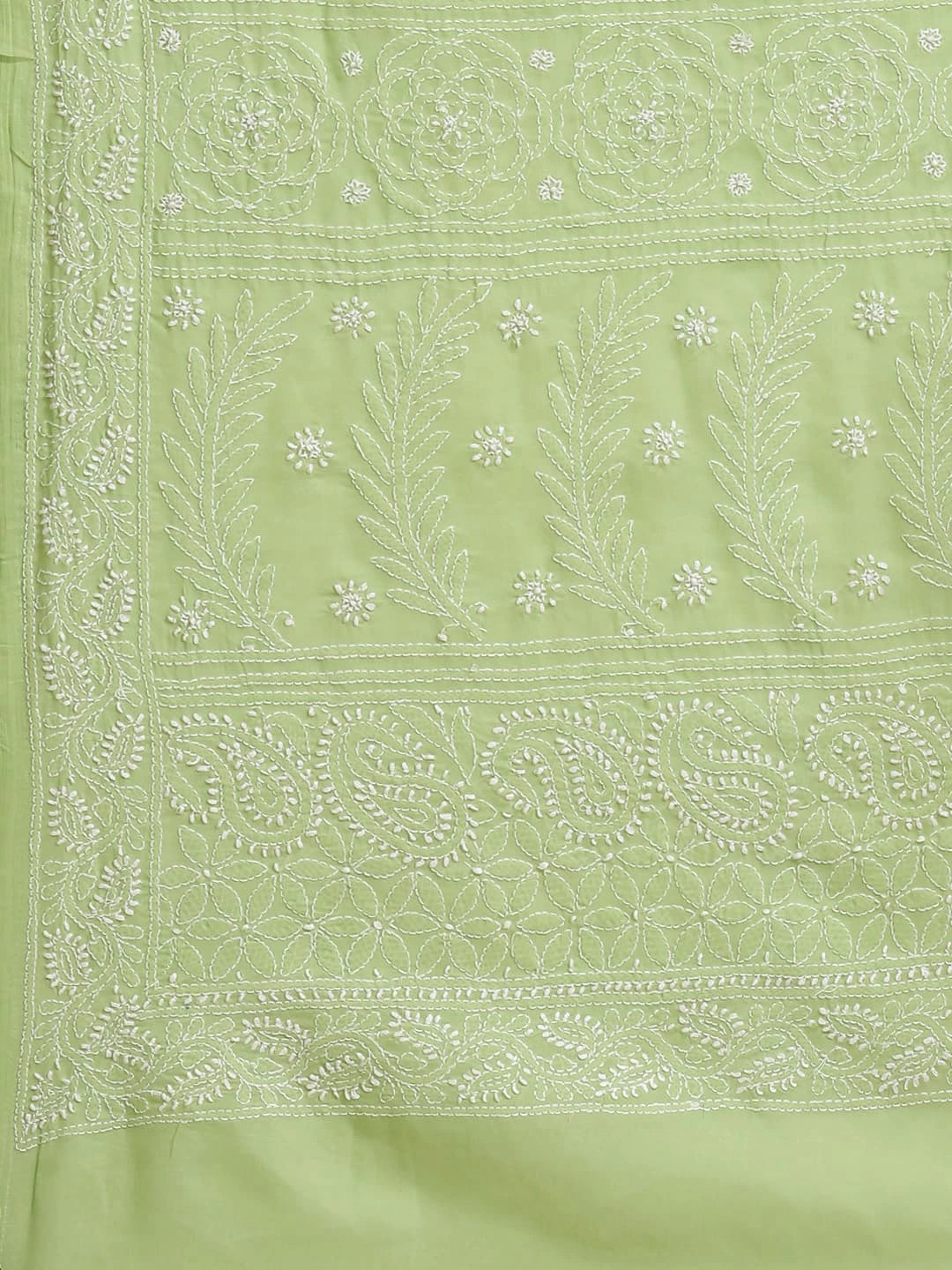 Ada Hand Embroidered Green Cotton Lucknow Chikankari Saree With Blouse A311334