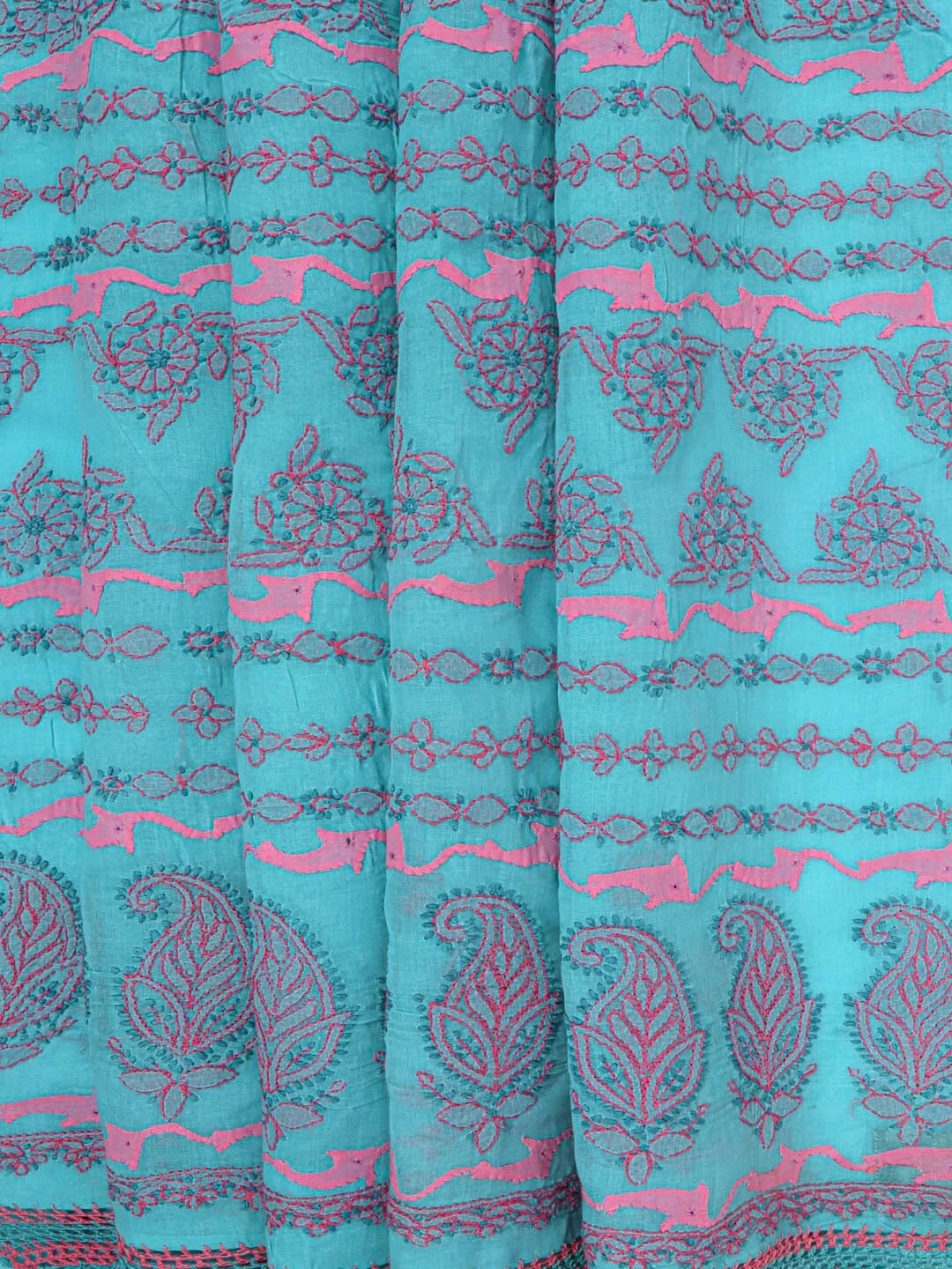 Ada Hand Embroidered Blue Cotton Lucknowi Chikankari Saree With Blouse A173192