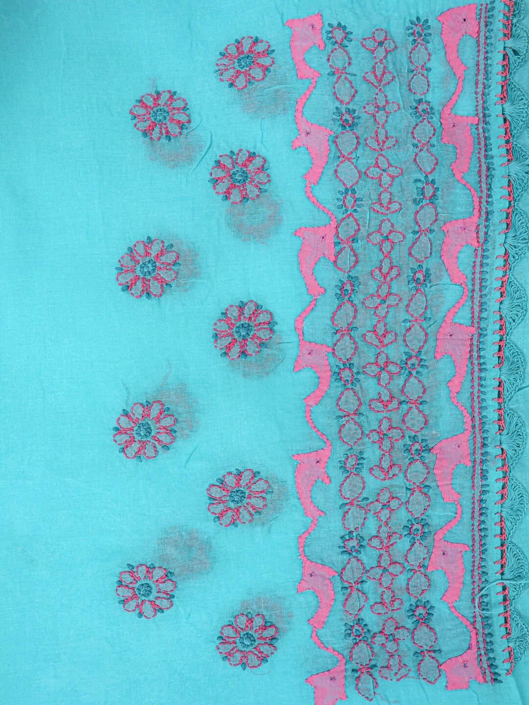 Ada Hand Embroidered Blue Cotton Lucknowi Chikankari Saree With Blouse A173192