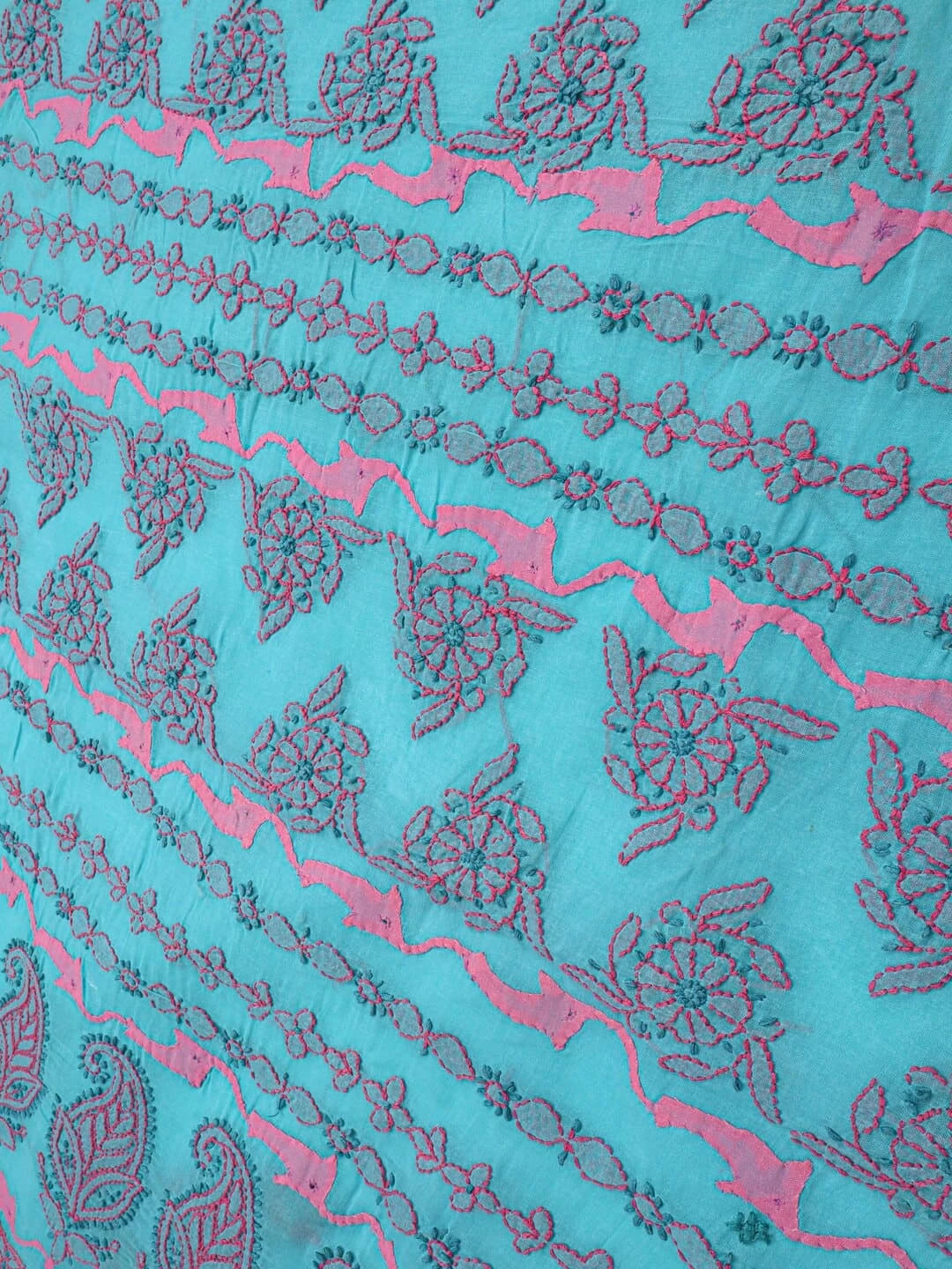Ada Hand Embroidered Blue Cotton Lucknowi Chikankari Saree With Blouse A173192