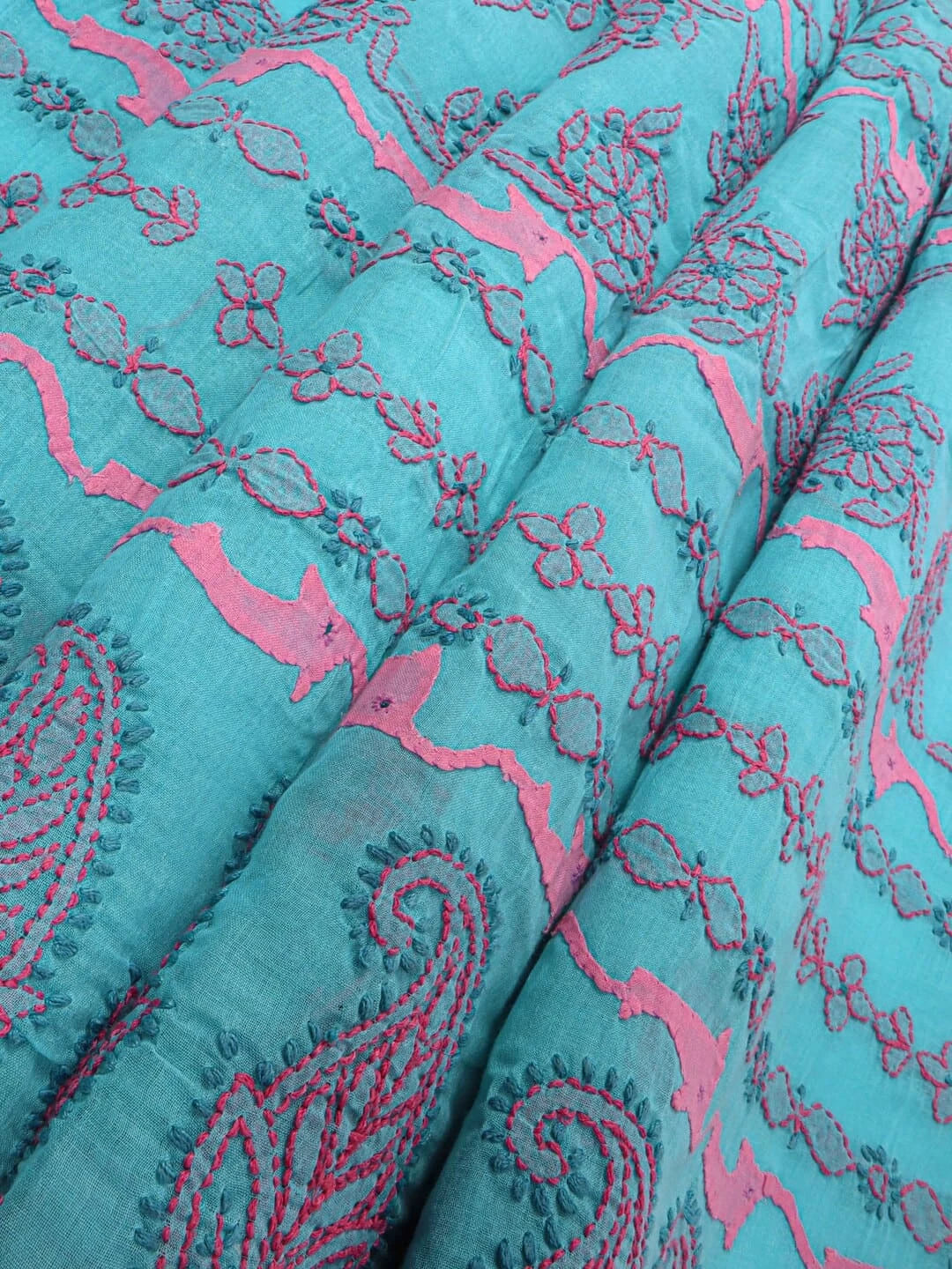 Ada Hand Embroidered Blue Cotton Lucknowi Chikankari Saree With Blouse A173192