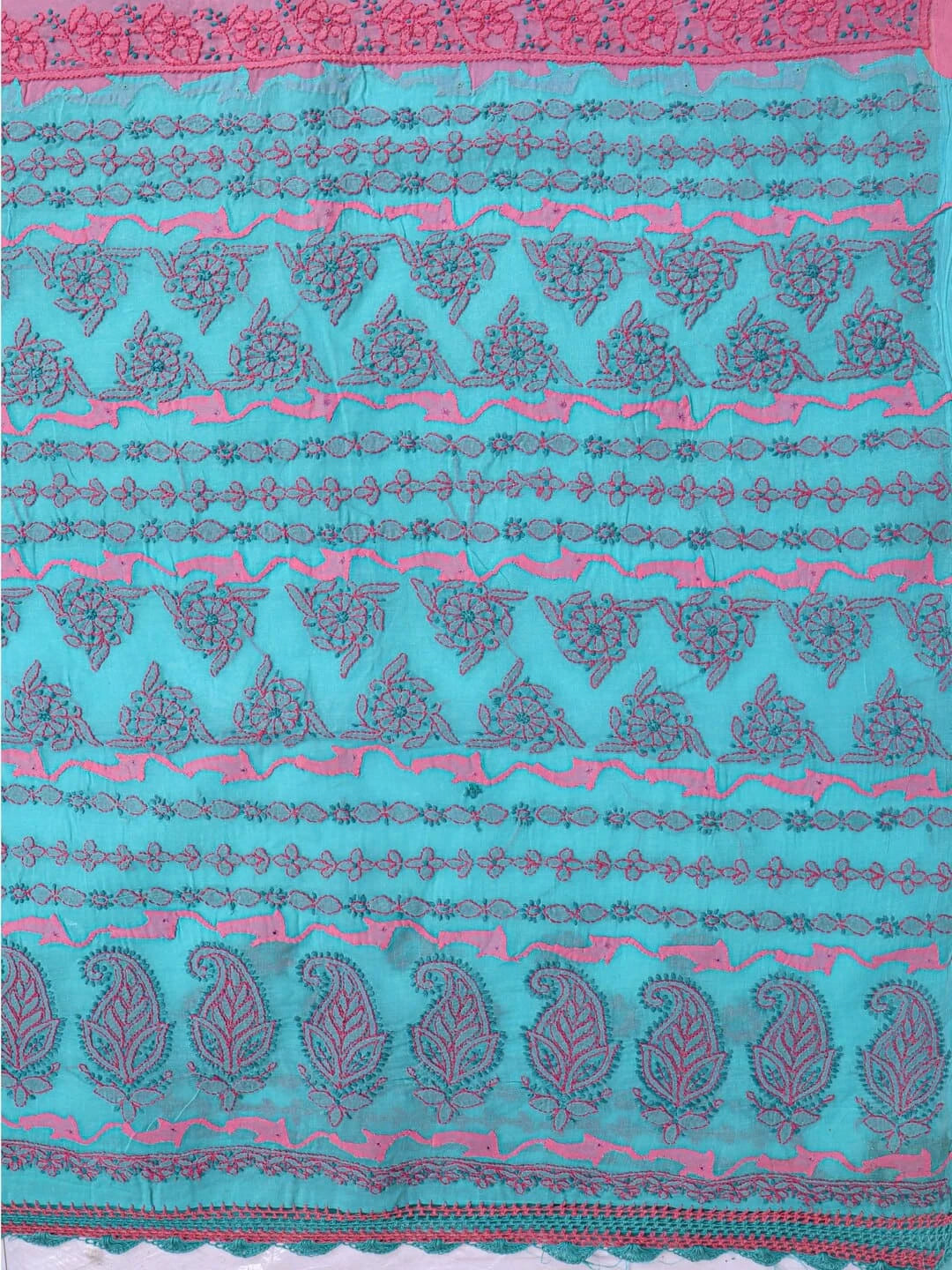 Ada Hand Embroidered Blue Cotton Lucknowi Chikankari Saree With Blouse A173192