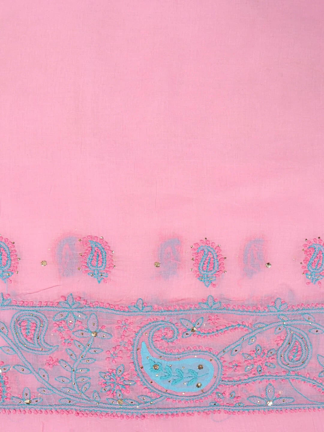 Ada Hand Embroidered Pink Cotton Lucknowi Chikankari Saree/Blouse With Muqaish Work 01A20059