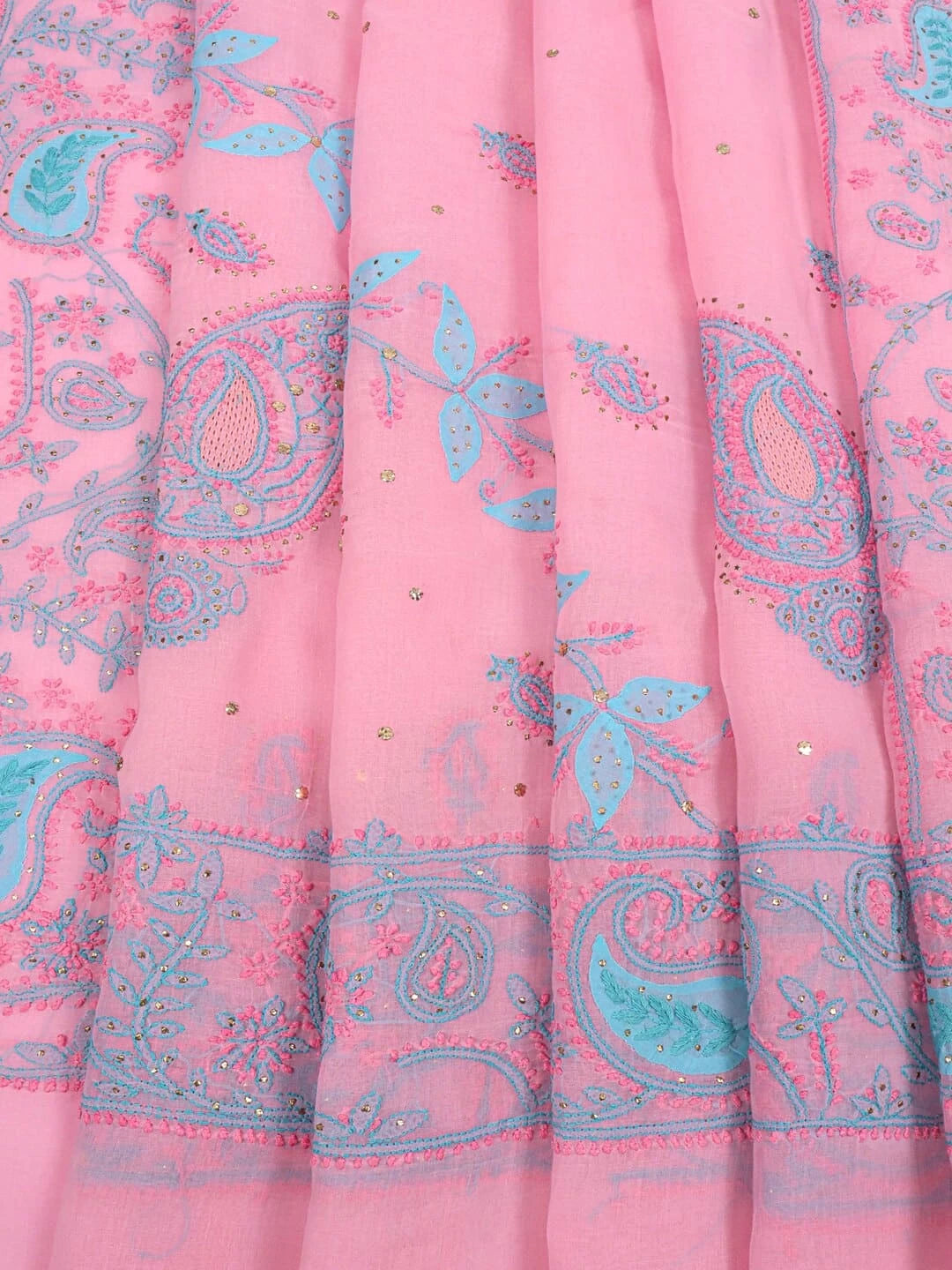 Ada Hand Embroidered Pink Cotton Lucknowi Chikankari Saree/Blouse With Muqaish Work 01A20059